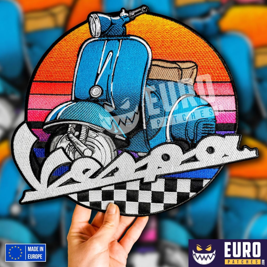 Vespa Scooter Biker Large Back Patch on Vest, Sew Patch, Custom Patch