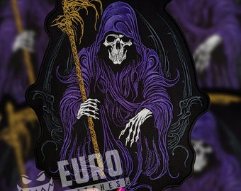 Reaper death skull large back patch on vest, sew patch, custom patch, embroidery patch, iron patch, bike patch, biker patch
