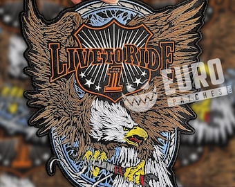 Live To Ride Eagle Biker Back Patch, Embroidered Iron-On