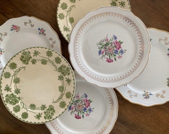 6 Vintage Flat Plates / Mismatched Plates / Old Tableware / Olddishes / Terre De Fer