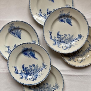 Trianon Lebacqz Bouchart Antique Ironstone Plates / Antique Tableware / Antique Blue Plates