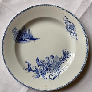 Old Terre de Fer Trianon Lebacqz and Bouchart serving dish / Old Terre de Fer tableware factory / Old plates