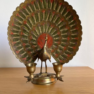 Beau bougeoir de paon vintage en laiton