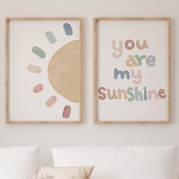 Set of 2 children | You Are My Sunshine | sun | rainbow | Nursery | Posters | gift | Boho | A3 format 420 x 297 mm