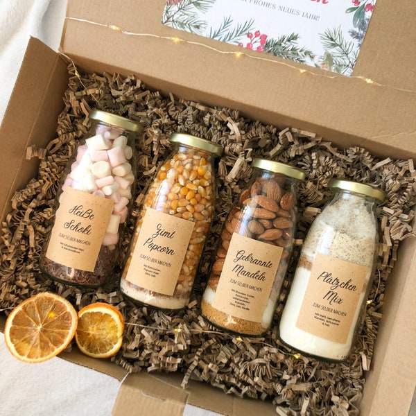 DIY Geschenk im Glas Weihnachtsgeschenk Gebrannte Mandeln, Heiße Schokolade, Plätzchen zum Selber machen I  Adventskalender Geschenk für Sie