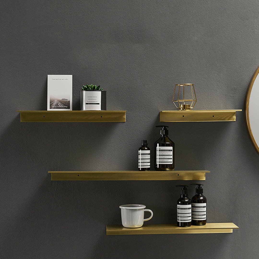 Brushed Gold Aluminium Bathroom Shelf Bathroom Dresser Wall Mount Tray ...