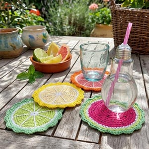 Crochet Pattern Fruit Coaster, Watermelon Lemon Kiwi Orange Coasters Tutorial, Summer Table Decor DIY Project, Cute Drink Mat Pattern