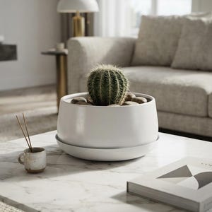 Vaso da fiori Hins in metallo bianco con sottovaso / Vaso per piante da interno moderno e minimalista