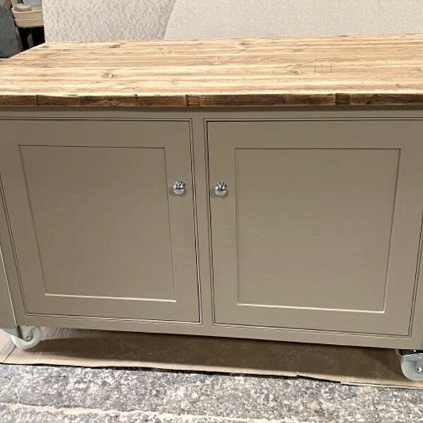 Kitchen Island on lockable castors with Reclaimed Scaffold Board Worktop