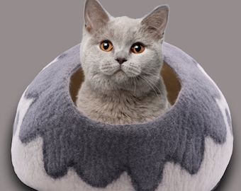 Petal Design Felt Cat Cave-handgemaakt van 100% Nieuw-Zeelandse merinowol| Milieuvriendelijk duurzaam huisdierhuis
