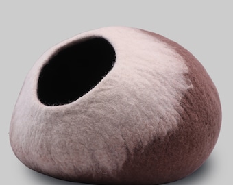 Brownish White Design Felt Cat Cave-Handmade from 100% New Zealand Merino Wool| Eco-friendly durable pet house