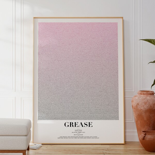 Affiche du film du scénario de Grease | Impression d'art typographique | Dégradé de couleur | Décoration murale minimaliste | Affiche de film alternatif