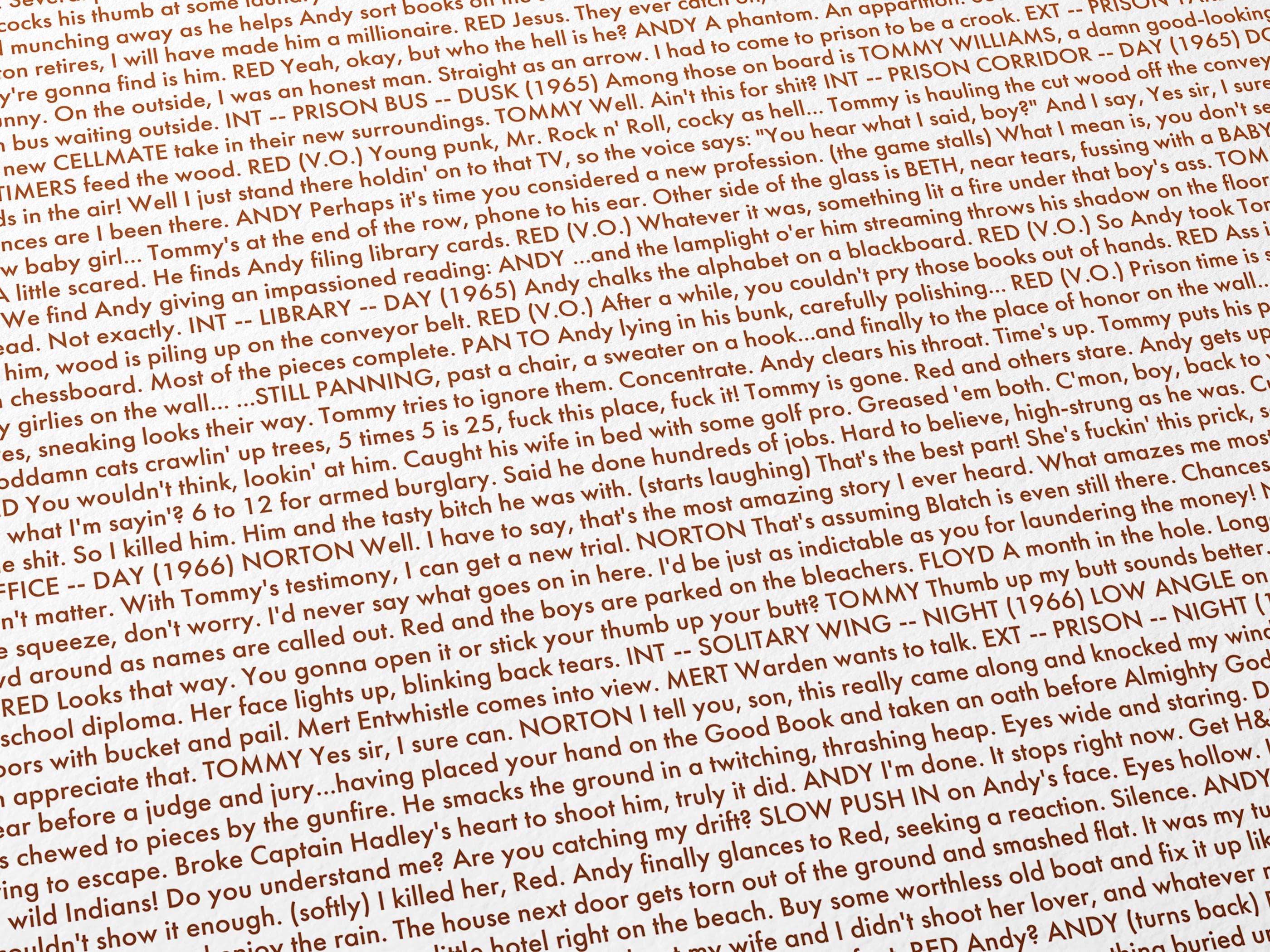 Redemptive Script The Shawshank Redemption Script Poster | Full Screenplay Art Print for ...