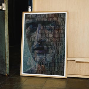 Impresión artística del monólogo "Lágrimas bajo la lluvia" de Roy Batty en Blade Runner, tipografía de Rutger Hauer, póster de película de ciencia ficción para decoración geek.