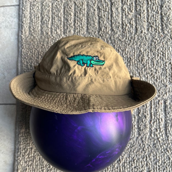 Tan/ Brownish lightweight Bucket / Sun hat. Inspired by King Gizzard and the Lizard Wizard. Embroidered Happy Gator