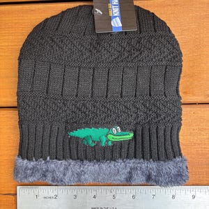 Black/Grey fleece lined Gator Embroidered Beanie / King Gizzard and the Lizard Wizard