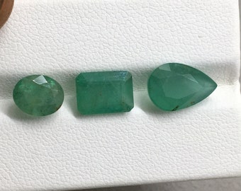 Natural zambian emerald faceted gemstone amazing 3 pieces 6.95 Carat mix size