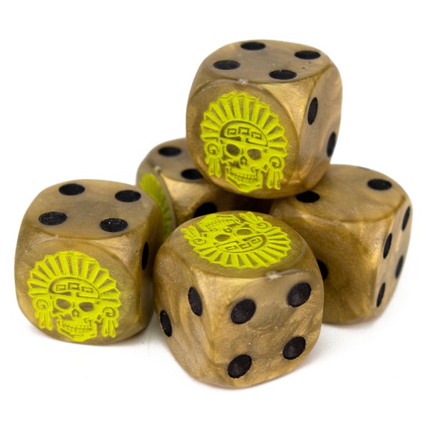 Skull Liar's Dice Set (Select Colour) - 5x Dice Pirate Skull Dice Bluff, Perudo, Dudo (Pirate, Demon, Cyborg, Punk, Crack, Aztec)