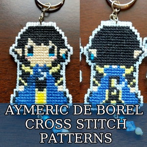 FFXIV Aymeric de Borel cross stitch patterns DIY keychain tutorial