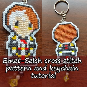 FFXIV Emet-Selch Cross Stitch Pattern Double Side DIY keychain tutorial