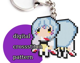 Cross stitch pattern Dog Demon anime keychain digital file