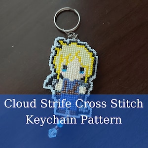 FF7 Cloud Strife Cross Stitch Pattern Double Side DIY keychain tutorial