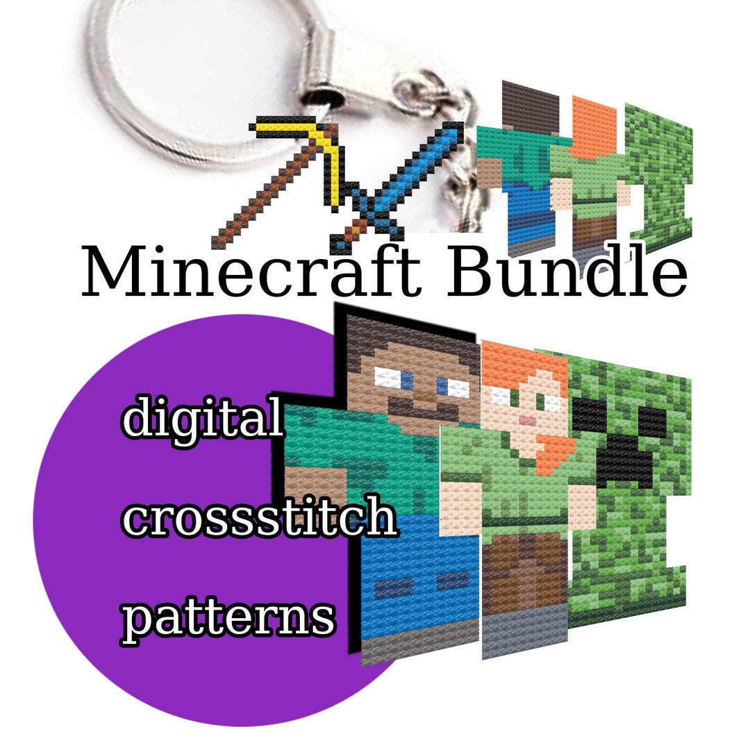 Cross Stitch Pattern Bundle Minecraft Keychain Digital Pdf File DIY Tutorial Etsy