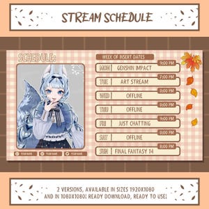 Cozy Autumn Stream Schedule | VTuber Schedule | Cute weekly planner for streamers | Lofi Style Stream Schedule | Photoshop files PSD