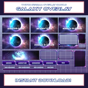 Animated Space Stream Overlay Pack | Galaxy-Themed Twitch and Youtube Overlazs | Stunning Sci-Fi Design for Streamer and Vtubers