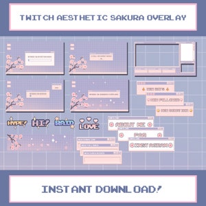 Retro Computer Cherry Blossom Animated Stream Overlay | Vintage Aesthetic Twitch & YouTube Overlay