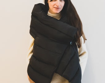 Black Puffer Jacket, Puffer Sleeveless Vest, Quilted Winter Jacket, Warm Wrap, Cozy Padded Cardigan, Girlfriend Gift, Lightweight Jacket