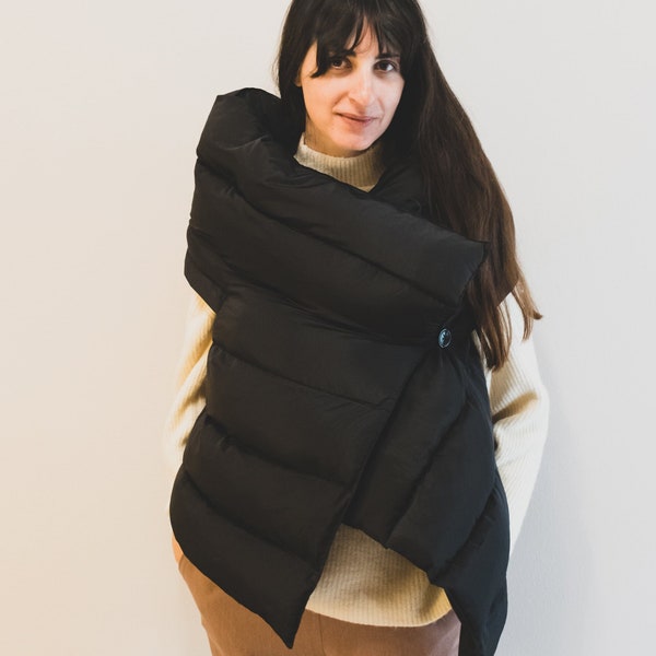 Doudoune noire, gilet sans manches bouffant, veste d'hiver matelassée, châle chaud, cardigan rembourré confortable, cadeau pour petite amie, veste légère