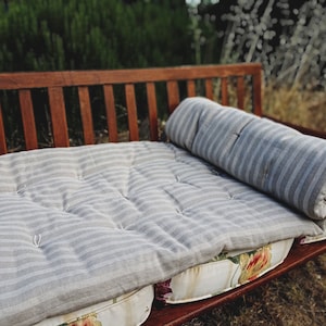 SOFA TOPPER MAT Striped Natural Linen Tufted Window Seat Cushion Custom Made Padded Futon Couch Protection for Pets Washable Sofa Cover Etsy