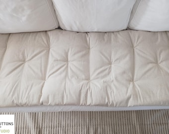 SOFA TOPPER MAT, Natural Cotton Cushion, Tufted Window Seat, Modern Farmhouse Custom Size Futon, Couch Protection For Pets, Washable Covers