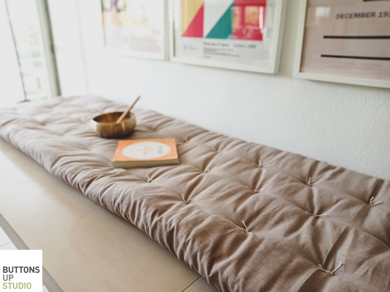 MOCA SOFA TOPPER, Linen Tufted Window Seat Cushion, Custom Size Padded