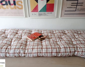 SOFA TOPPER MAT, Furniture Protection For Pets, Washable Couch Covers, Plaid Recycled Cotton Window Seat Cushions, Custom Sizes Available