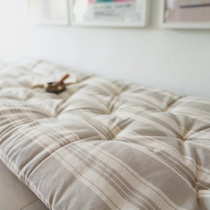 STRIPED SOFA TOPPER, Cotton Tufted Window Seat, Couch Pad, Custom Size Furniture Protection For Pets, Washable Covers, Floor Cushion