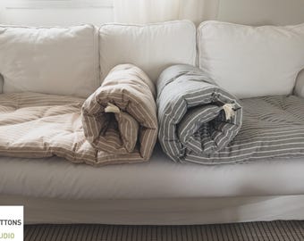 SOFA TOPPER MAT, Skandi Minimal Couch Pad Slipcover, Striped Cotton Reading Nook Cushion, Custom Size Furniture Pet Protection