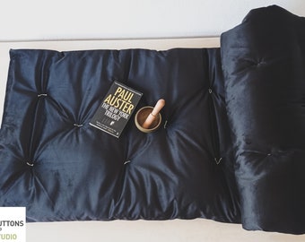 BLACK VELVET SOFA Mat, Tufted Couch Pad in 18 Colours, Custom Size Futon, Customisable Furniture Protection For Pets, Washable Couch Covers
