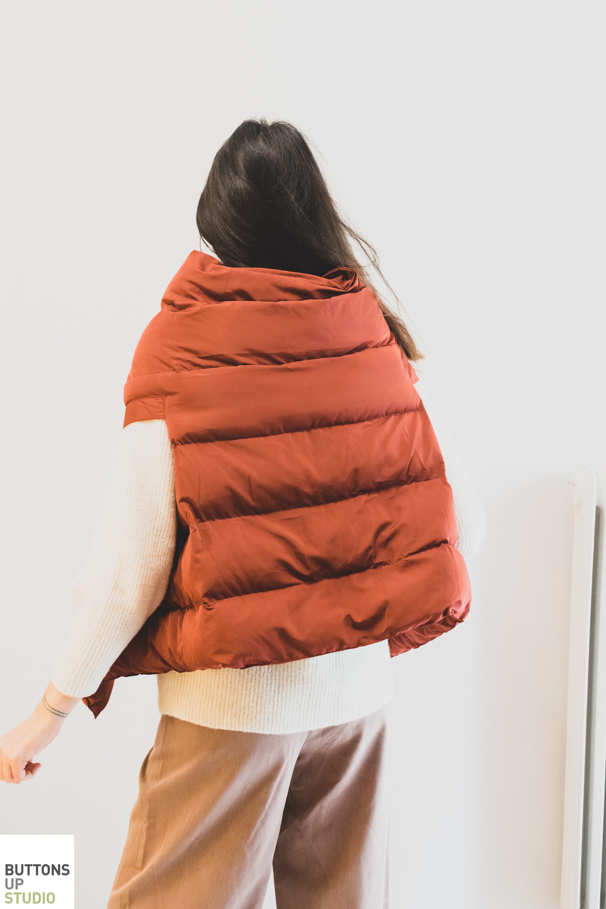 Puffer Poncho, Sleeveless Jacket, Cozy Puffer Scarf, Padded Cardigan