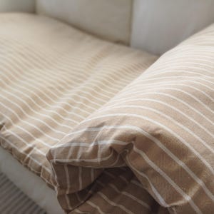 STRIPED SOFA TOPPER, Zipper Cotton Cover & Cushion, Window Seat, Modern Farmhouse Custom Size Futon, Pet Protection Washable Covers