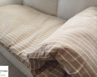 STRIPED SOFA TOPPER, Zipper Cotton Cover & Cushion, Window Seat, Modern Farmhouse Custom Size Futon, Pet Protection Washable Covers