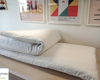 WHITE SOFA TOPPER, Linen Cushion with Zipper Cover & Insert, Reading Nook Cushion in Neutral Earthy Colours, Couch Pet Protection Pad