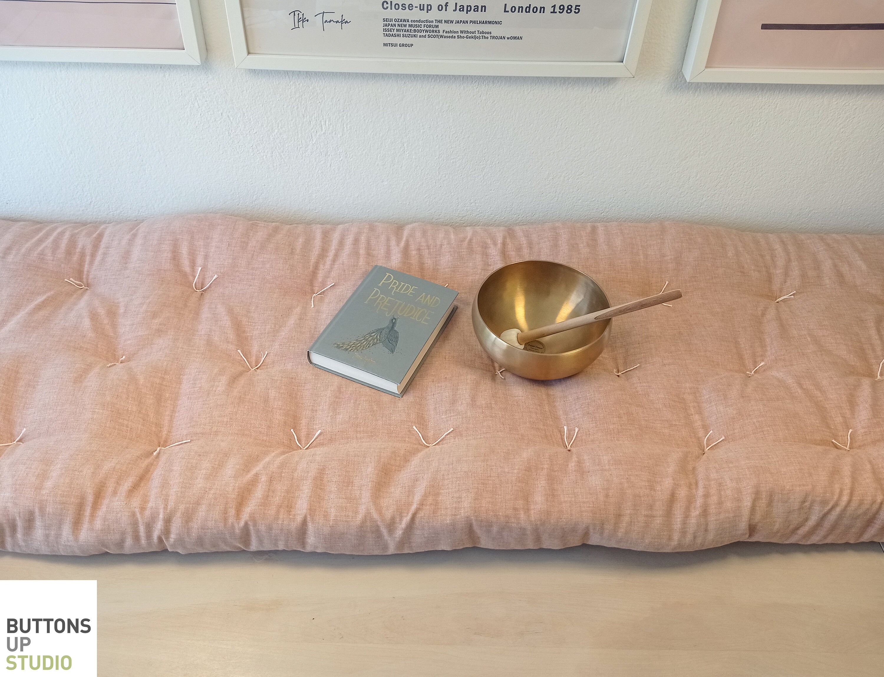 SOFA TOPPER MAT, Burnt Orange Linen Tufted Seat Cushion, Custom Size