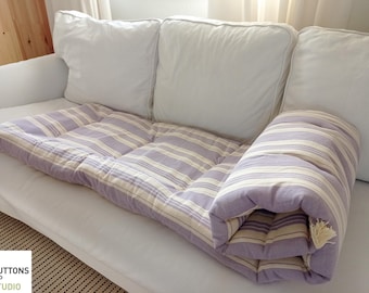 SOFA TOPPER PAD, Striped Cotton Cushion, Tufted Window Seat, Modern Farmhouse Custom Size Futon, Couch Protection For Pets, Washable Covers