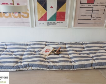 SOFA TOPPER PAD, Striped Cotton Cushion, Tufted Window Seat, Modern Farmhouse Custom Size Futon, Couch Protection For Pets, Washable Covers