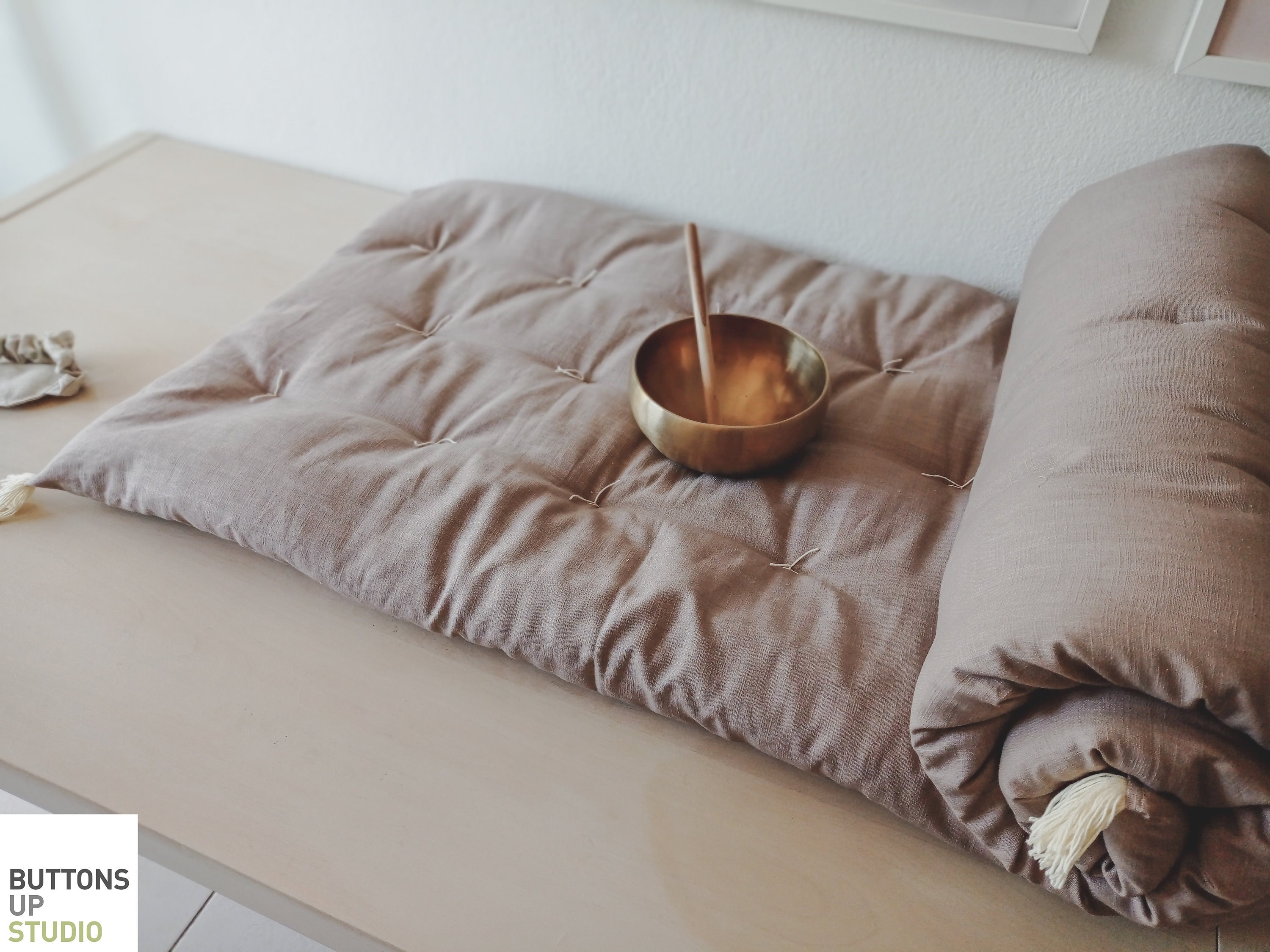 MOCA SOFA TOPPER, Linen Tufted Window Seat Cushion, Custom Size Padded