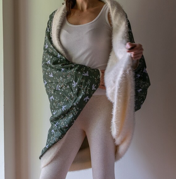 WARM PONCHO KIMONO, Fluffy Cocoon Cardigan, Loose Cover Up  
