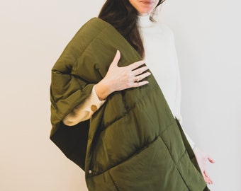 Écharpe matelassée surdimensionnée, châle gonflé, veste sans manches, écharpe chaude et douillette, gilet d'hiver matelassé, cadeau de Noël, poncho rembourré, cadeau pour petite amie