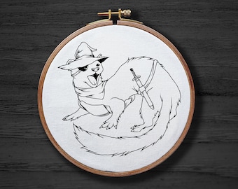 Ferret Rogue Hand Embroidery Pattern , RPG Game Animal Pattern , Cute Funny Pattern , Hand Embroidery Pattern For Beginners